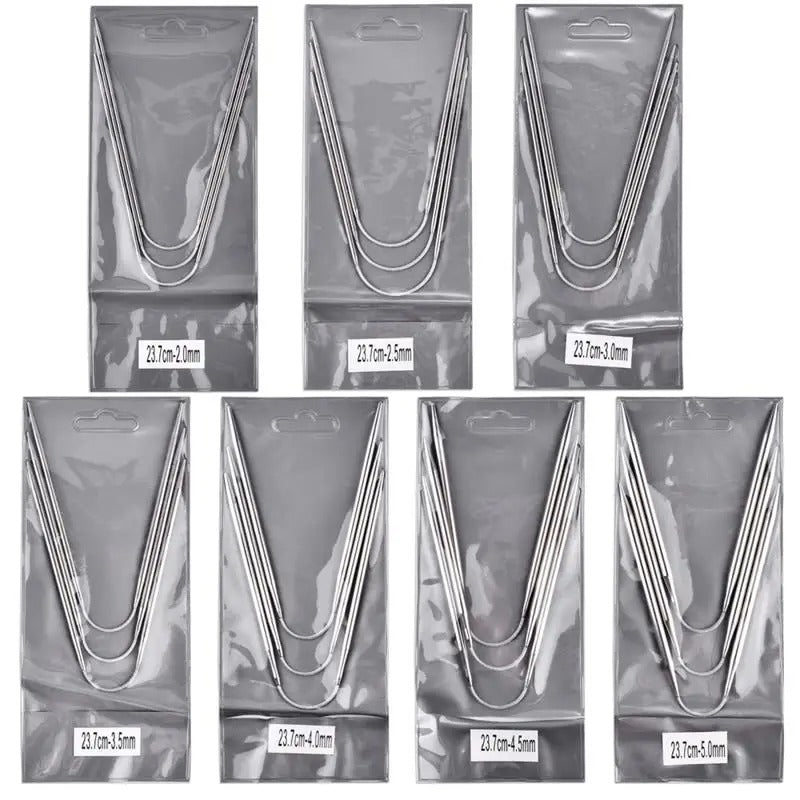 Kit de 3 aiguilles à tricoter circulaires en acier inoxydable