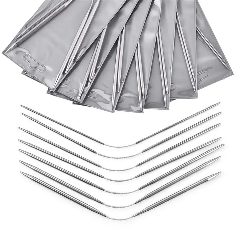 Kit de 3 aiguilles à tricoter circulaires en acier inoxydable