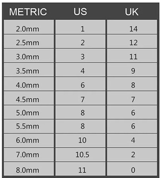 Coffret de 11 paries d'aiguilles à tricoter en acier inoxydable