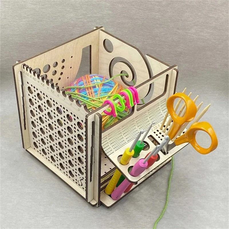 Almacenamiento de madera multifuncional para tejer y crochet.