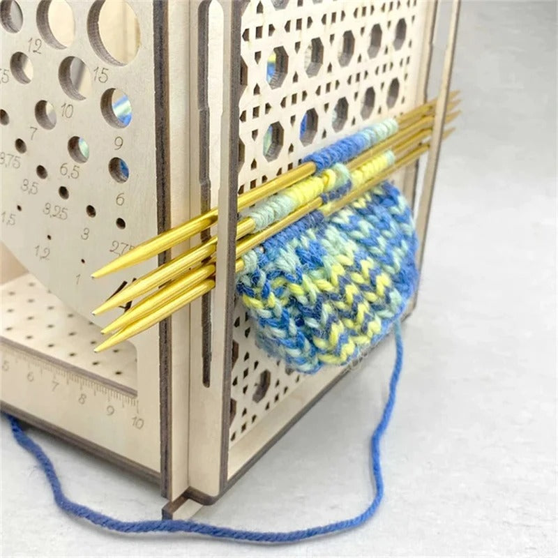 Almacenamiento de madera multifuncional para tejer y crochet.
